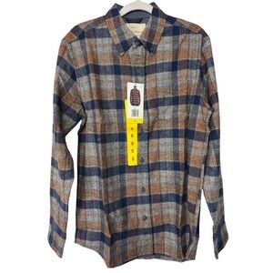 NEW Weatherproof Vintage Men's Size Small Button-Up Flannel Navy & Brown Plaid